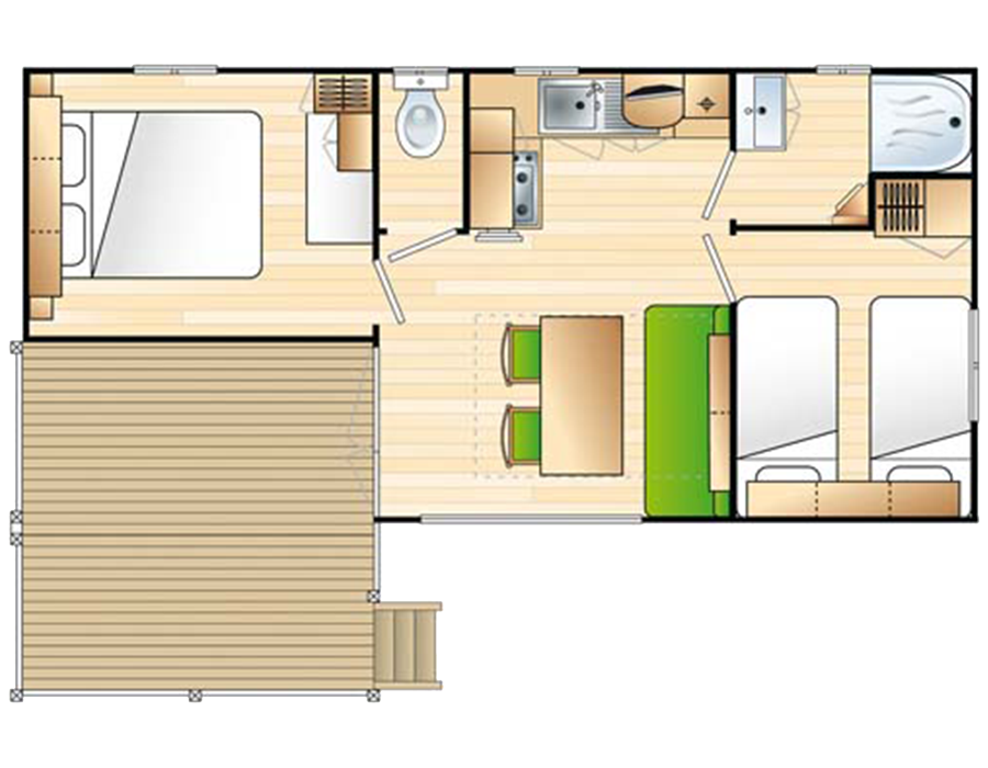 mobil-home loggia de 25m2 pour 4/6 personnes.